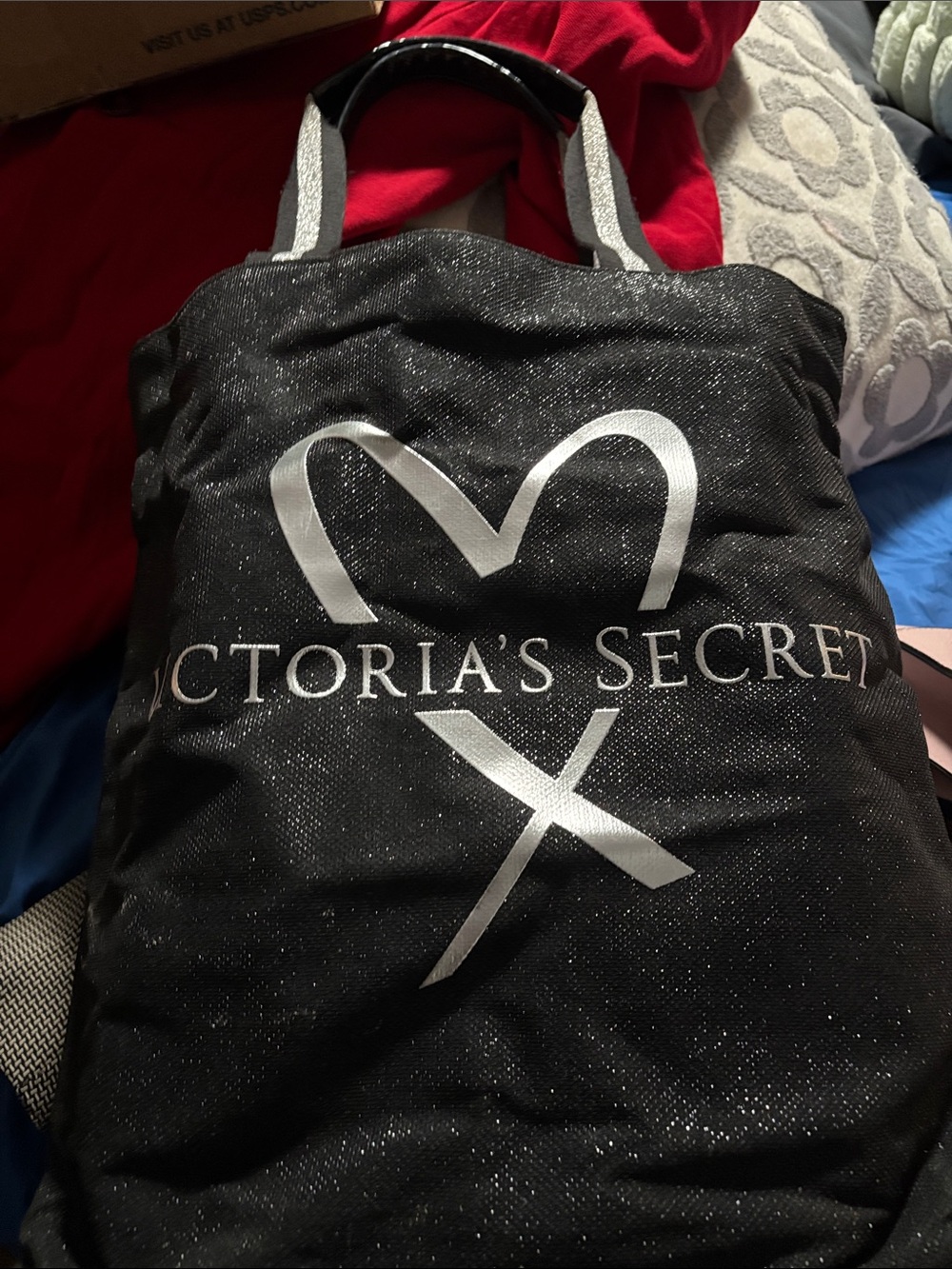 Victoria's Secret Black Sparkle Logo Tote with Silver Accents